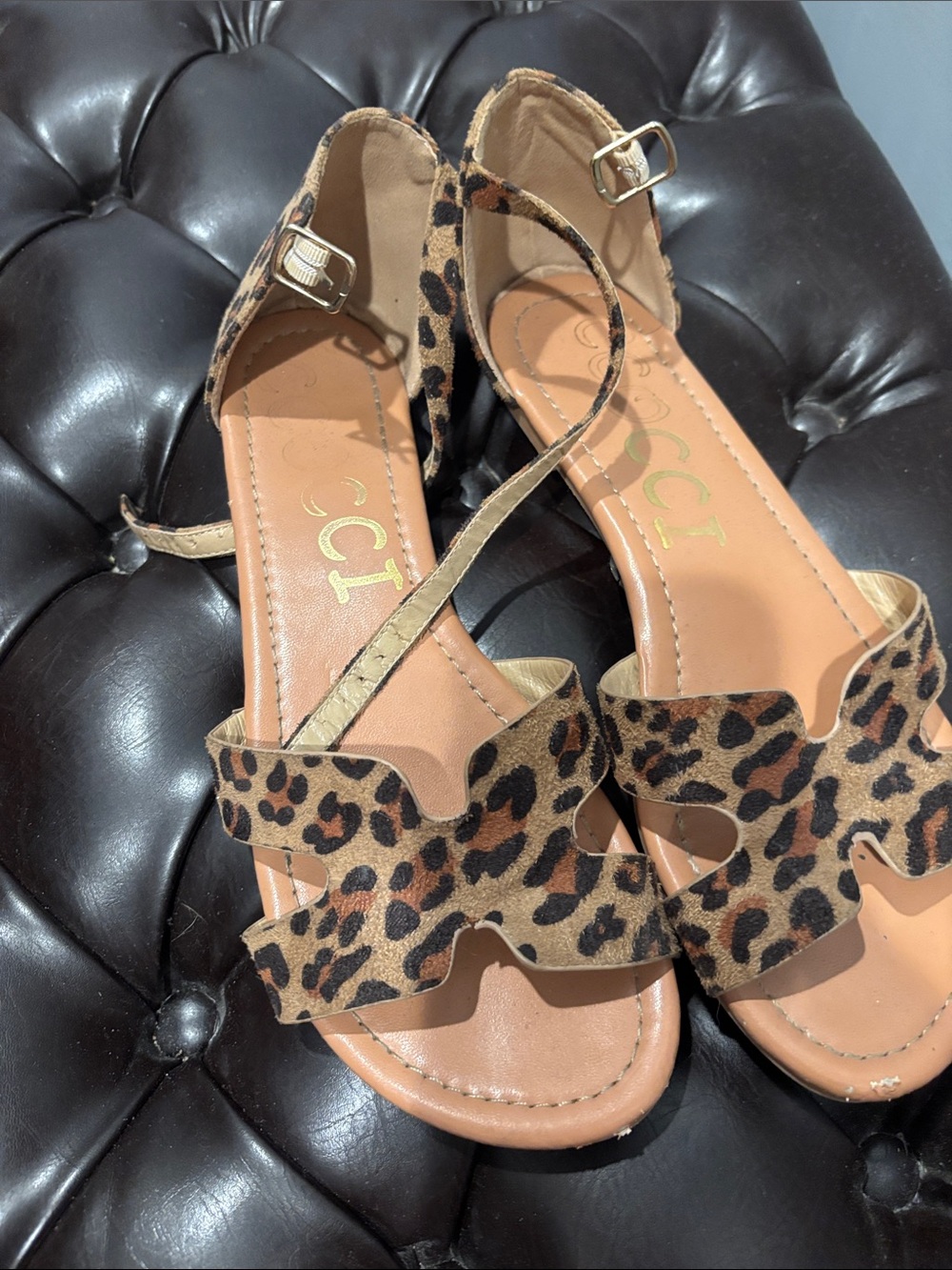 CCOCCI Leopard-Print Strappy Women’s Sandals in Brown and Black